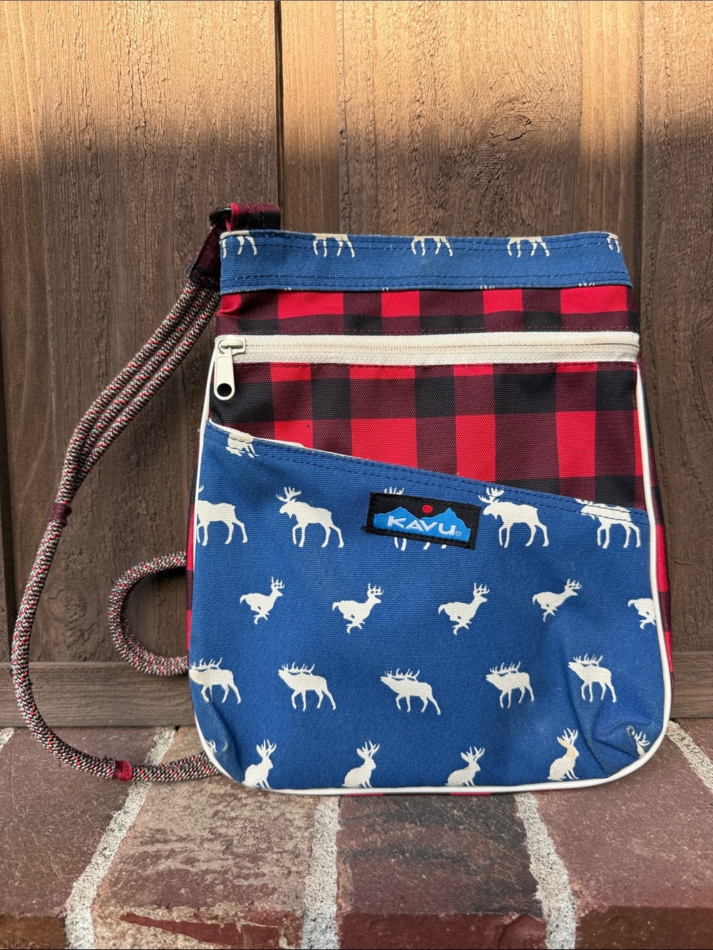 Kavu Blue Moose & Red Buffalo Plaid Crossbody